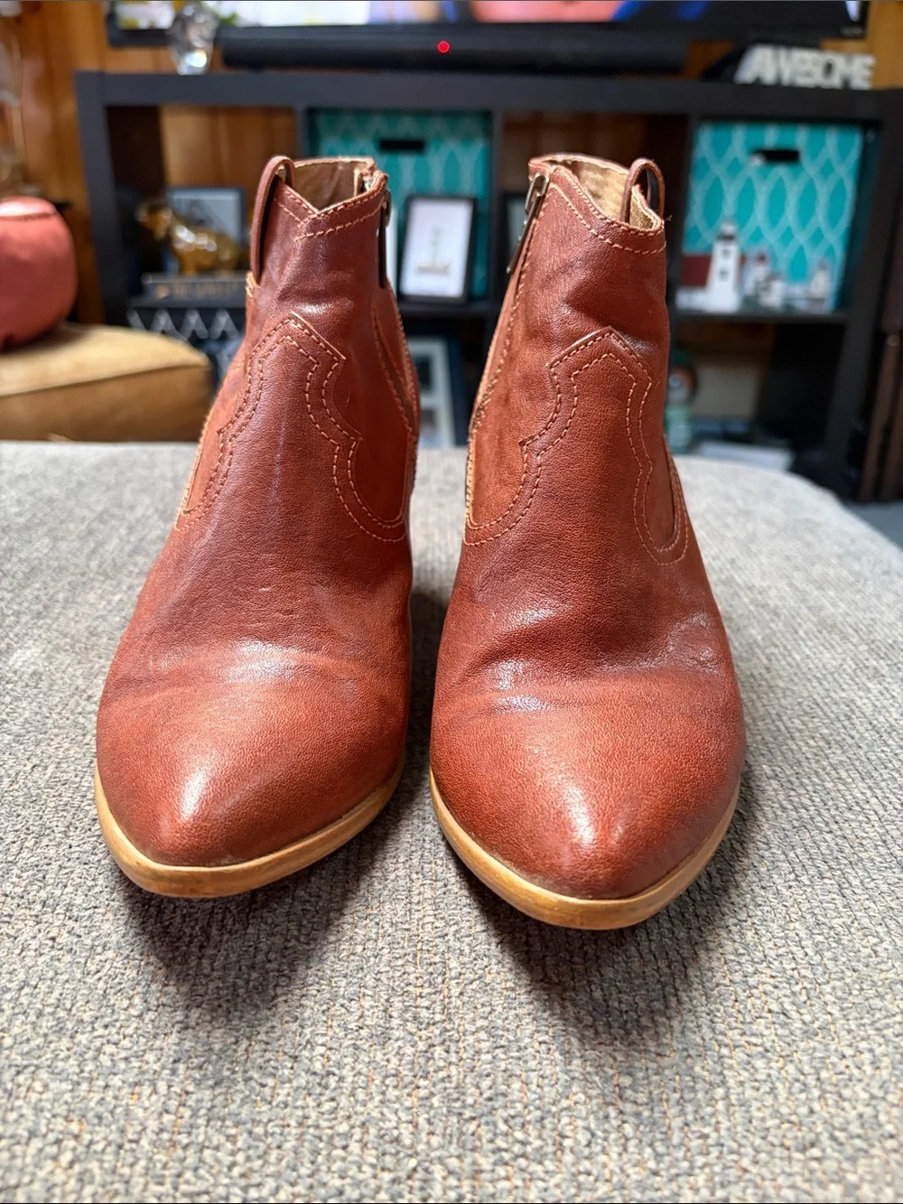 Frye Women's Reina Cognac Leather Western Ankle Bootie Size 8.5 - Picture 2 of 7